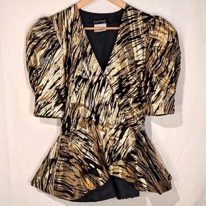 Vintage 1980's Joseph Ribkoff peplum waist gold and black jacket